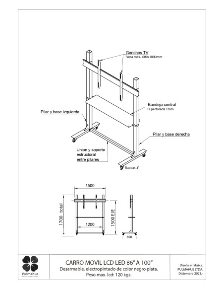 Pedestal lcd led 85" A 100" 2P-85100