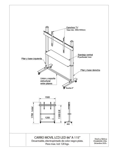 Pedestal lcd led 85" A 115" 2P-85115